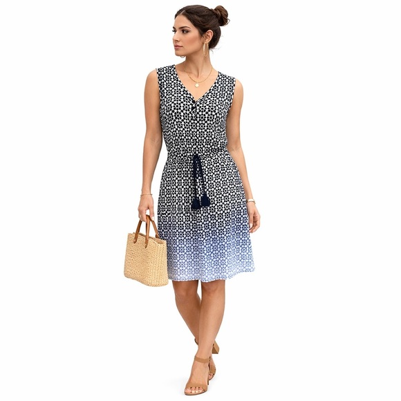 Talbots Henley Dress Petite Medium Ombre Geo Print - Picture 1 of 11